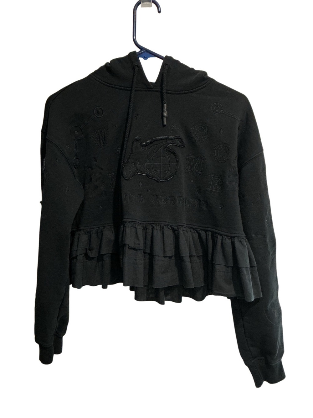 Opening Ceremony Women’s Cropped Hoodie Black Tonal Embroidery